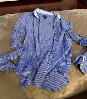 Blue Pinstripe American Eagle long sleeve work shirt thumbnail 1