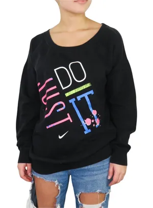 1990s Vintage Nike Black Crewneck Sweatshirt Just Do It Graphic Neon Medium thumbnail 1
