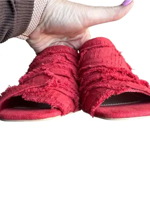 Kelsi Dagger Brooklyn - Seigel Heeled Sandals Red Frayed Block Heel Size 6.5 thumbnail 5