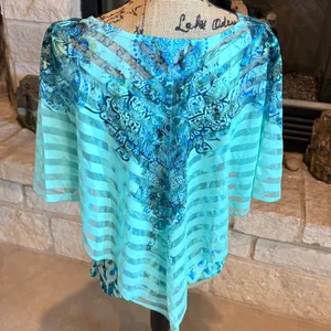 Elegant Blue and Green Striped Blouse thumbnail 12