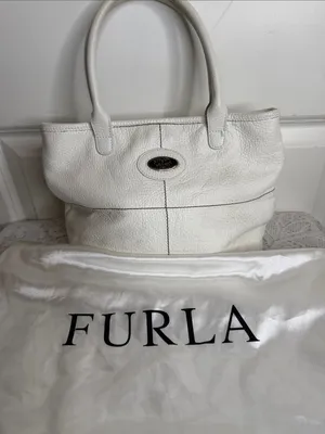 Italian Furla White Pebbled Leather Top-Handle white handbag purse thumbnail 2