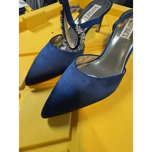 Jewel Badgley Mischka Robles Kitten Heel Evening Pumps Navy Satin Size 7 thumbnail 9