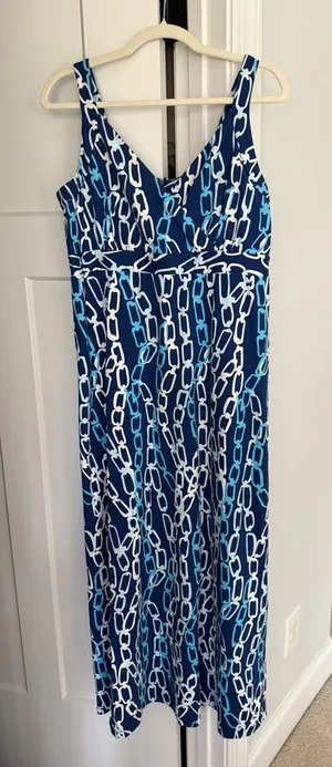 J. McLaughlin‎ Blue White Chain Maxi Dress Catalina thumbnail 1