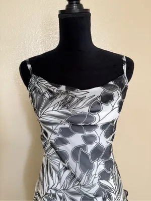 B. Smart Vintage Y2K Floral Midi Dress Size 4 Asymmetrical Ruffle Black White thumbnail 5