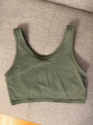 Aerie Green Ribbed Long Lined Bralette thumbnail 1