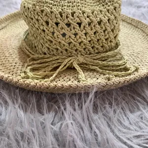 Anthropologie Handmade Crochet cottage core Straw Bucket Hat Foldable Travel Sun Hat thumbnail 2
