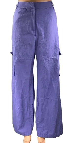 La Chocole Women's Purple High Waisted Wide Leg Trousers Cargo Pants Size 40 thumbnail 1