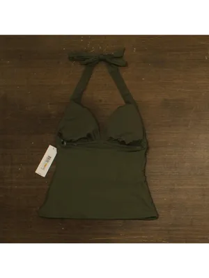 DKNY Halter V-Neck Shirred Tankini Top DIMKS215 Moss Green S thumbnail 2