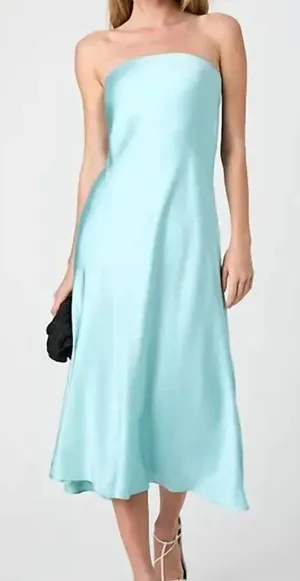 French Connection Oona Satin Strapless Midi Dress Pastel Turquoise Size Medium thumbnail 1