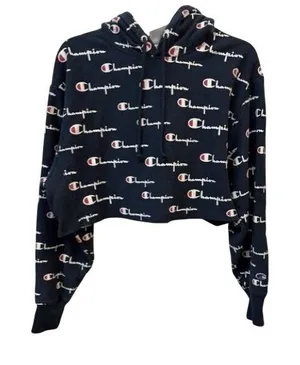 Champion Womens Cropped Hoodie Sweatshirt‎ Size L thumbnail 1