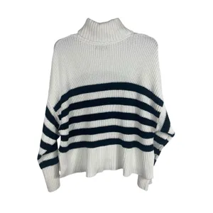 Quince Organic Cotton Striped Turtleneck Sweater Ivory Black Oversized XL thumbnail 2