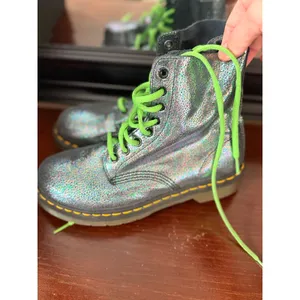 Dr. Martens Womens Combat Boots 7 Silver Leather Pascal Iridescent Crackle thumbnail 3
