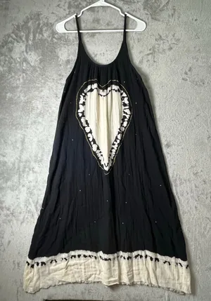 Natural Life Gauze Heart Tie Dye Maxi Dress Black White Sleeveless XS/S Boho thumbnail 1