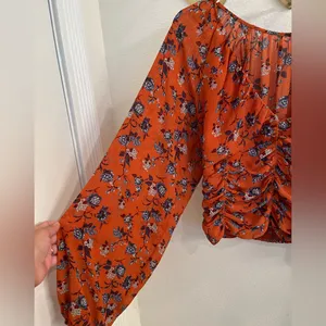 Free People Final Rose Blouse Rust Orange Floral Ruched Sweetheart Top Large thumbnail 10