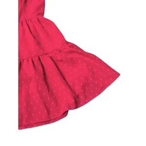 SheIn Hot Pink Swiss Dot Puff Sleeve Tie Back Tiered Mini Dress Flirty Womens‎ Small 4 thumbnail 8