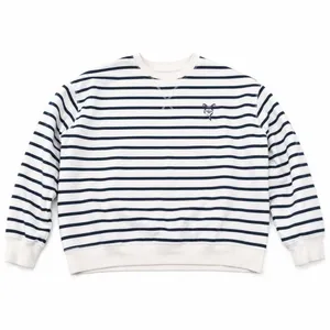 H&M Navy & White Striped Oversized Sweatshirt Bow Heart Graphic M thumbnail 4