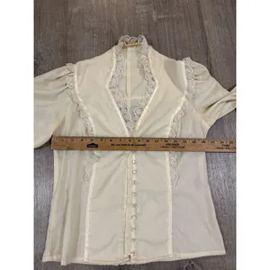 Vtg 70s Gunne Sax Victorian Ruffle Lace Long Sleeve Blouse Edwardian Bridgerton thumbnail 3