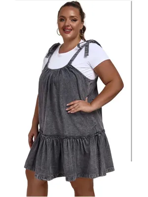 NEW Black Wash Tie Shoulder Sleeveless Denim Mini Dress S thumbnail 7