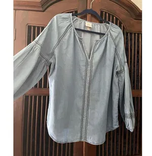 Knox Rose Chambray Boho Top Balloon Sleeves M thumbnail 1