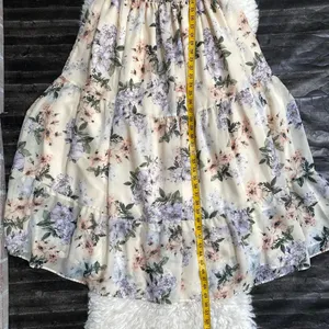 Shein Cream Maxi Dress Purple Green Floral Smocked Waist Ruffle Sleeves thumbnail 7
