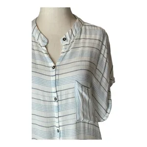 Olivaceous Shirt Women Medium Blue White Striped Tie Front Button Down Preppy thumbnail 4
