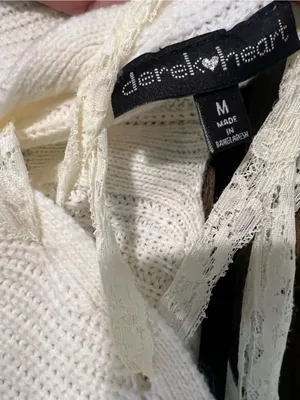 Women's Cream V-Neck Knit Sweater thumbnail 3