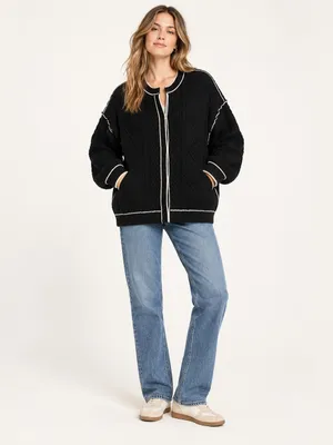 Free People We The Free Cable Tennesee Cable Knit Cardi Long Black White XS NWT thumbnail 2