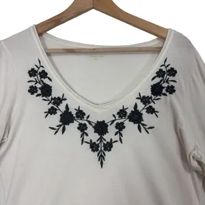 Garnet Hill Ivory Floral Embroidered 3/4‎ Sleeve Top Sz L Boho Feminine Casual thumbnail 2
