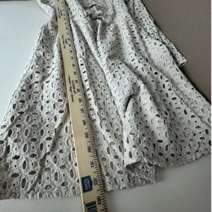 Zesica Womens Beige Eyelet Mini Dress Long Sleeve Bow Front Size M Boho Romantic thumbnail 6