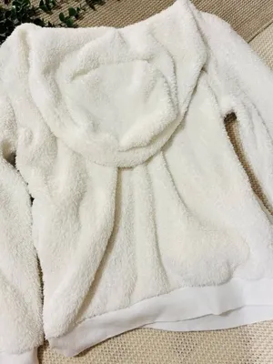 Cozy White Sherpa Teddy Fleece Quarter-Zip Hoodie Pullover - Size Medium thumbnail 3