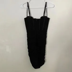 Oh Polly Black Ruched Corset Mini Dress US 2 Bodycon Bustier Party thumbnail 3