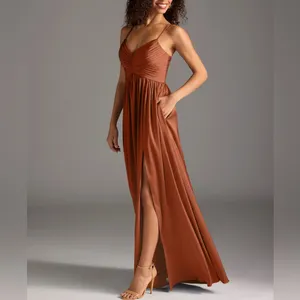 Azazie Alia bridesmaid gown NWT A6 Cedar Rose A-line Pleated Stretch Satin Dress thumbnail 6