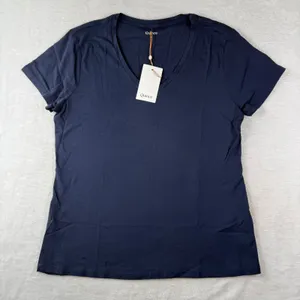 Quince Womens Cotton Modal V-Neck Tee Navy Blue Short Sleeve Shirt Size M NEW thumbnail 1