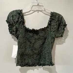 NWT Ten Sixty Sherman shirt Nordstrom Small Green Crop‎ Lace STRETCHY NEW thumbnail 8