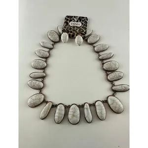 EMMA Southwestern White Stone & Copper Oval Cabochon Necklace and Earring Set thumbnail 2