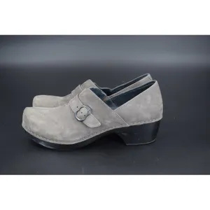Dansko Leather Clogs Women Size 39 Grey Good Buckle Strap Block Heel Nubuck thumbnail 3