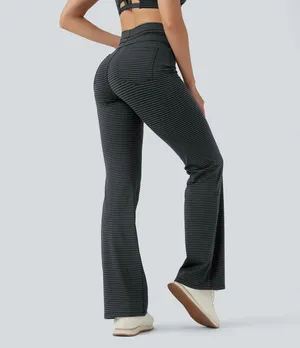 Halara High Steel Stripe Waisted Stripe Flare Yoga Pilates Pants Pockets S Tall thumbnail 2