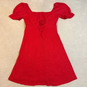 Red Puff Sleeve Mini Dress Size Large NWT Square Neck‎ Lace Up Ruched Boho thumbnail 1