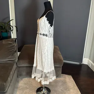 White Floral Lace Mermaid BodyCon Party Dress Sheer RuffleHem Size USXL (tag3XL) thumbnail 14