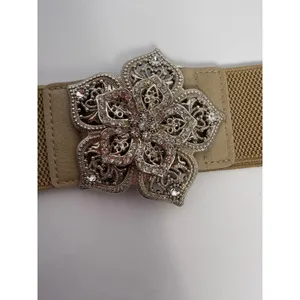Rhinestone Floral Stretch Waist Belt Y2K Boho‎ Glam Beige 40" thumbnail 4