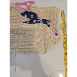 Vera Bradley Straw Tote Bag Sea Turtle Beach Shoulder Bag Pink Navy Large thumbnail 8