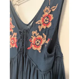 Free People Intimately Navy Blue Floral Embroidered Lace Up Mini Dress Small thumbnail 4