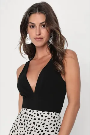 Lulus alluring enchantment black sleeveless plunge backless bodysuit thumbnail 1