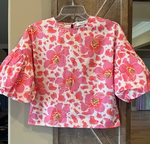Avara Payton Top Pink Floral Puff-Sleeve Cotton thumbnail 1