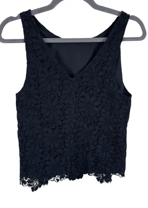 BB Dakota Black Lace Cotton Blend Round Neck V-Neck Back Lined‎ Tank Blouse XS thumbnail 1