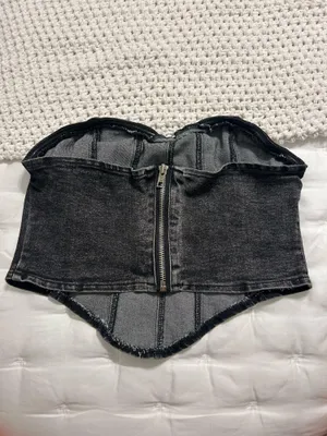 Black Denim Strapless Top Size XS thumbnail 2