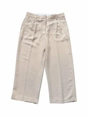 Aritzia Effortless Pant Beige Crepette Cropped Wide Leg Size 14 High Rise Crepe thumbnail 1