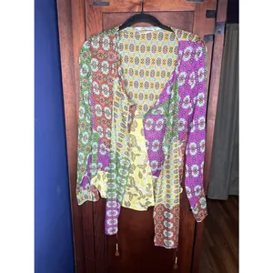 Zara Patchwork Floral Tie Neck Blouse Boho Y2K Sheer Top Multicolor Size S thumbnail 9