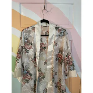 Vintage Kathryn Sheer Floral Lace Kimono Robe Duster Cover Up Satin Size Small thumbnail 3