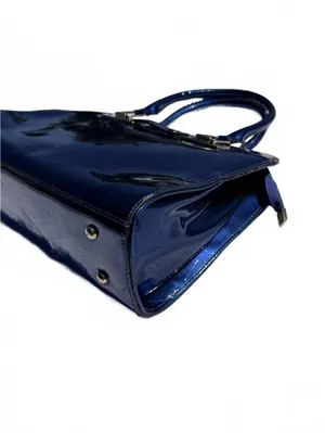 Vintage Blue Leather Satchel Handbag Designer Tote Shoulder Bag Structured Purse thumbnail 4